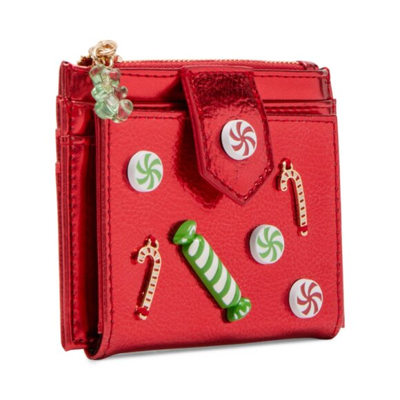 Betsey Johnson Kitsch Holiday Candy Bifold Wallet Red Metallic BJ34415F NWT - Picture 4 of 8